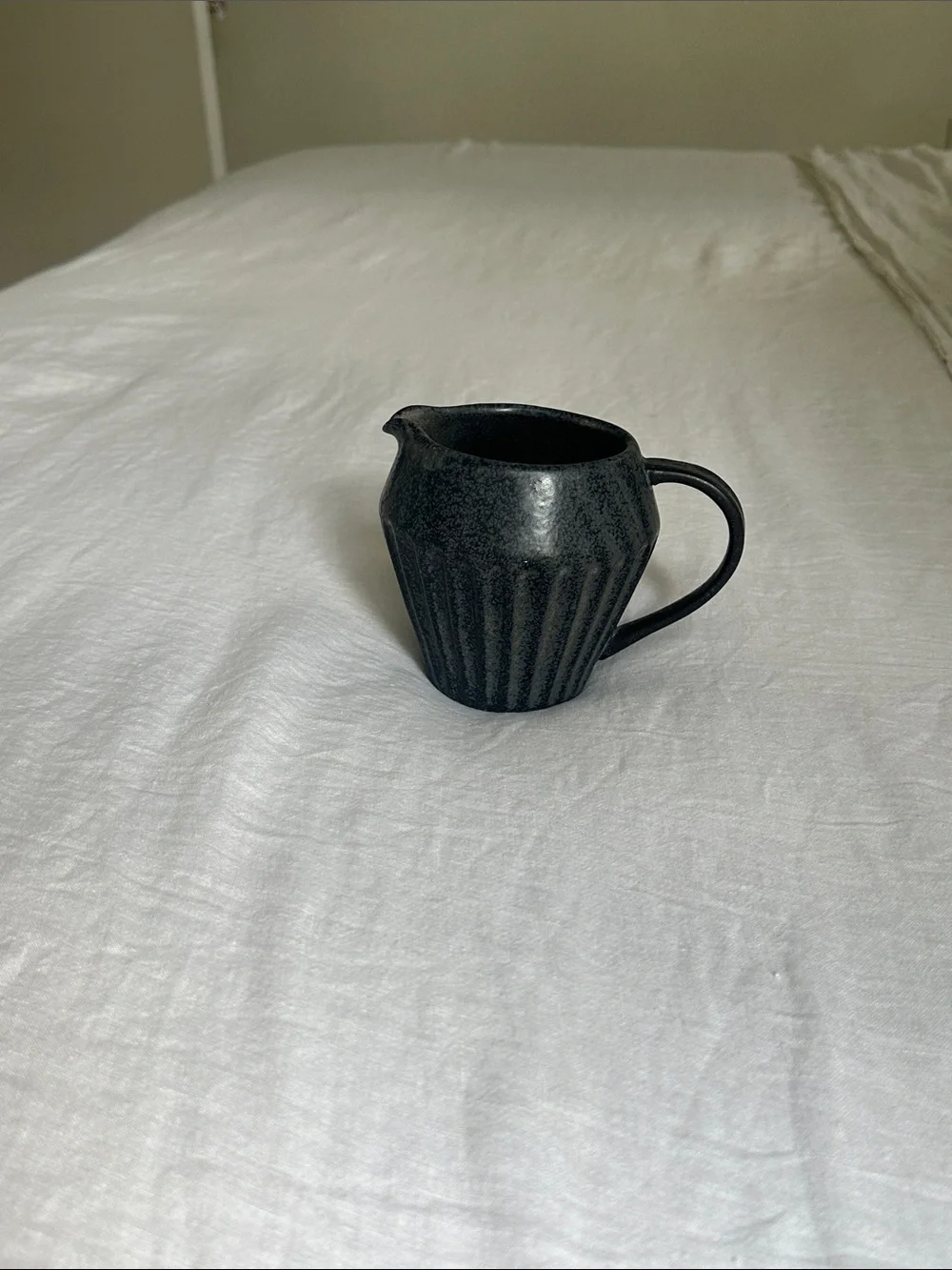 Black Ceramic Ribbed Creamer Pitcher